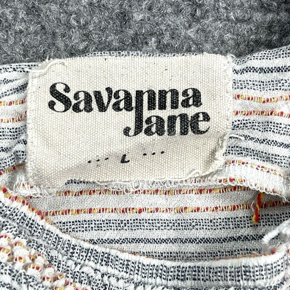 Savanna Jane Top Womens Large Cotton Linen Blend Button Back Embroidered Boho - Picture 5 of 8